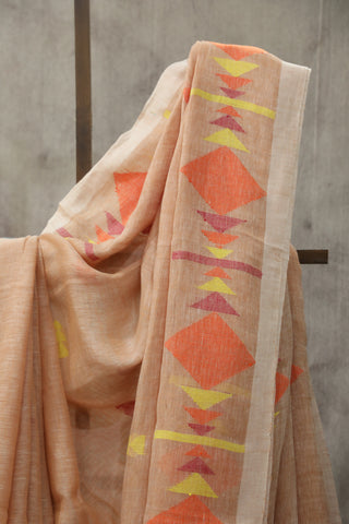 Peach Linen Jamdani Saree -SRPLJS272