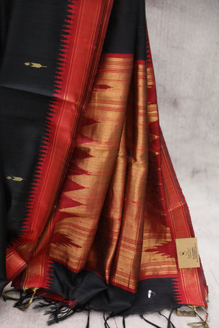 Black Raw Silk Saree - SRBRSS478