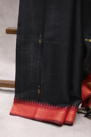 Black Raw Silk Saree - SRBRSS478