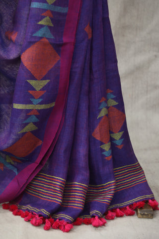 Purple Linen Jamdani Saree -SRPLJS268