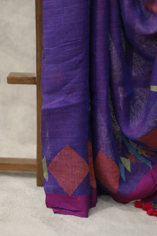 Purple Linen Jamdani Saree -SRPLJS268