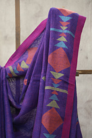 Purple Linen Jamdani Saree -SRPLJS268