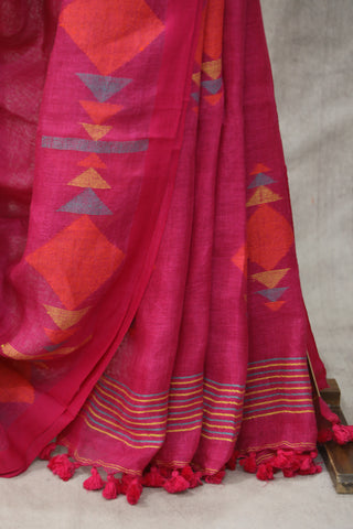 Pink Linen Jamdani Saree -SRPLJS270