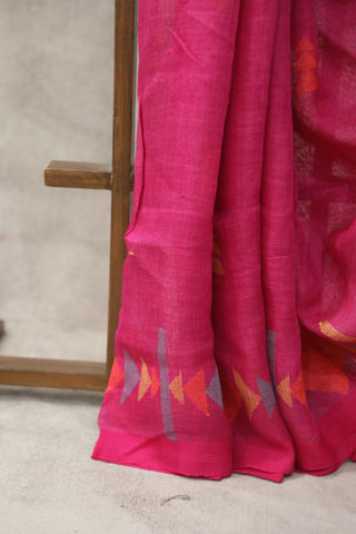 Pink Linen Jamdani Saree -SRPLJS270