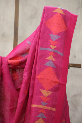 Pink Linen Jamdani Saree -SRPLJS270