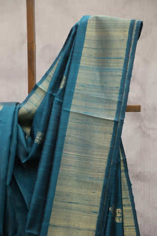 Teal Raw Silk Saree - SRTRSS327