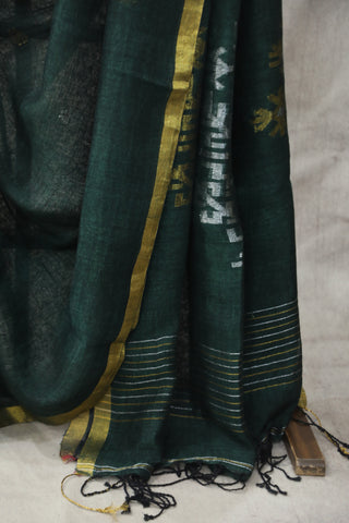 Green Linen Jamdani Saree -SRGLJS273