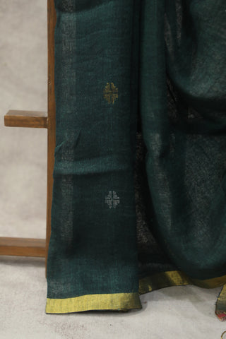 Green Linen Jamdani Saree -SRGLJS273