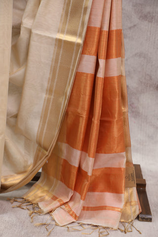 Beige Silk Maheshwari Saree -SRBSMS148