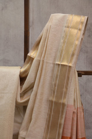 Beige Silk Maheshwari Saree -SRBSMS148