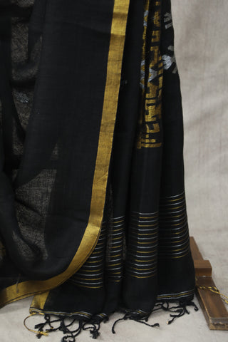 Black Linen Jamdani Saree -SRBLJS271