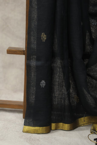 Black Linen Jamdani Saree -SRBLJS271