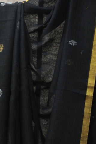 Black Linen Jamdani Saree -SRBLJS271