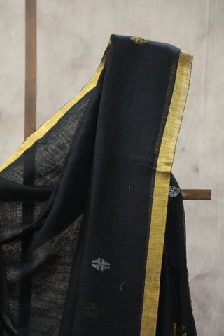 Black Linen Jamdani Saree -SRBLJS271