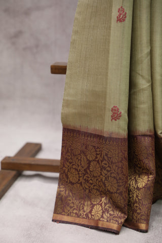 Light Olive Raw Silk Saree-SRLORSS250