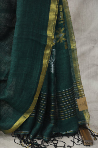 Green Linen Jamdani Saree -SRGLJS276