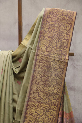 Light Olive Raw Silk Saree-SRLORSS250