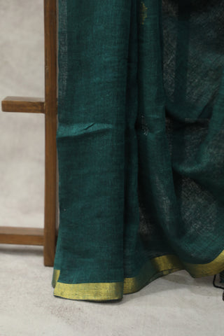 Green Linen Jamdani Saree -SRGLJS276