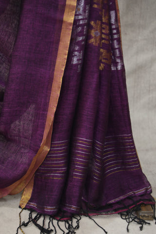 Purple Linen Jamdani Saree -SRPLJS250