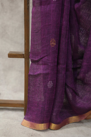 Purple Linen Jamdani Saree -SRPLJS250