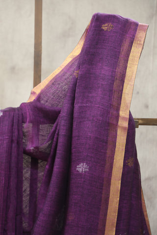 Purple Linen Jamdani Saree -SRPLJS250