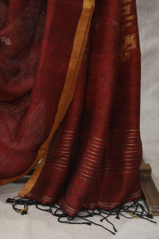 Maroon Linen Jamdani Saree -SRMLJS256