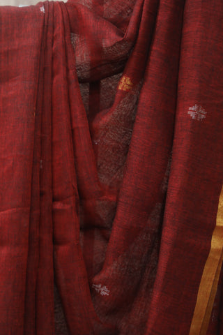 Maroon Linen Jamdani Saree -SRMLJS256