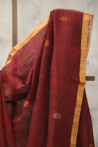 Maroon Linen Jamdani Saree -SRMLJS256