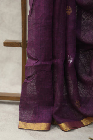 Purple Linen Jamdani Saree -SRPLJS254