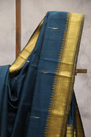 Dark Teal Raw Silk Saree - SRDTRSS344