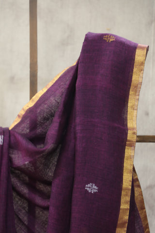 Purple Linen Jamdani Saree -SRPLJS254