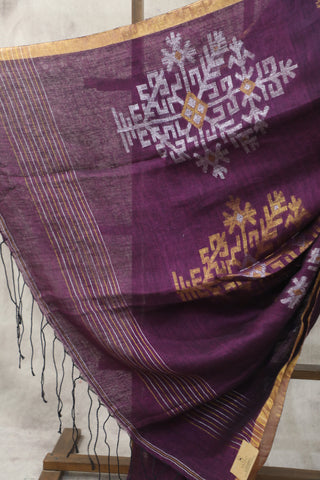 Purple Linen Jamdani Saree -SRPLJS254