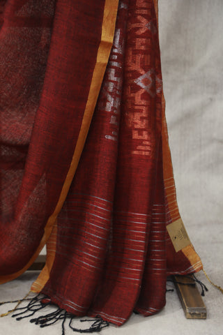 Maroon Linen Jamdani Saree -SRMLJS249