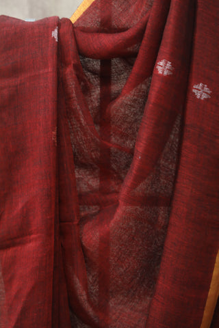 Maroon Linen Jamdani Saree -SRMLJS249