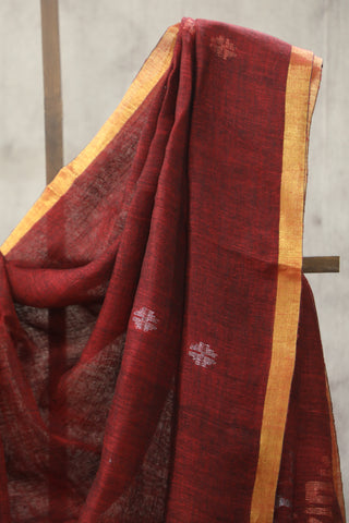 Maroon Linen Jamdani Saree -SRMLJS249