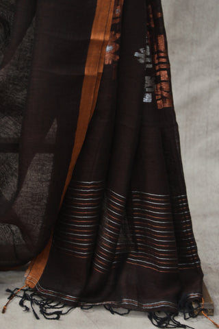 Coffee Brown Linen Jamdani Saree -SRCBLJS263