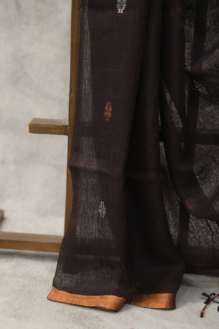 Coffee Brown Linen Jamdani Saree -SRCBLJS263