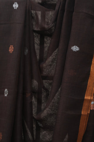 Coffee Brown Linen Jamdani Saree -SRCBLJS263