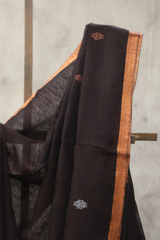 Coffee Brown Linen Jamdani Saree -SRCBLJS263