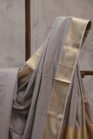 Teal Grey Silk Maheshwari Saree -SRTGSMS136