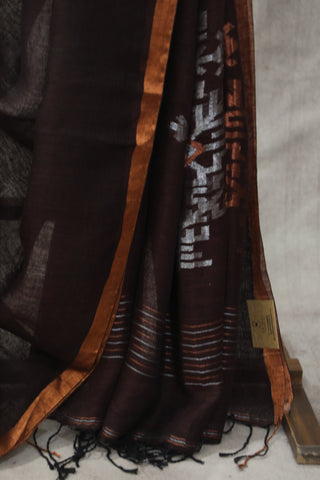 Wine Linen Jamdani Saree -SRWLJS262