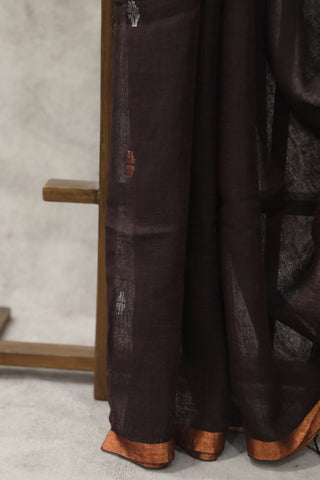 Wine Linen Jamdani Saree -SRWLJS262