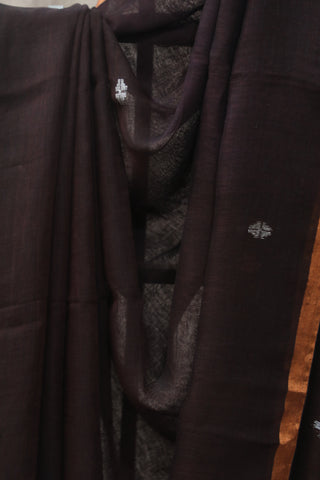 Wine Linen Jamdani Saree -SRWLJS262