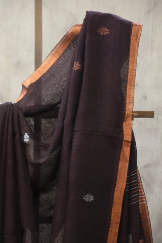 Wine Linen Jamdani Saree -SRWLJS262