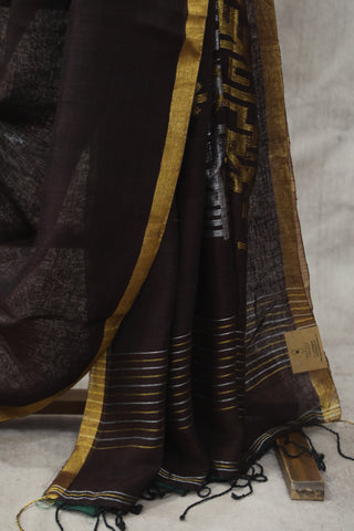 Coffee Brown Linen Jamdani Saree -SRCBLJS261