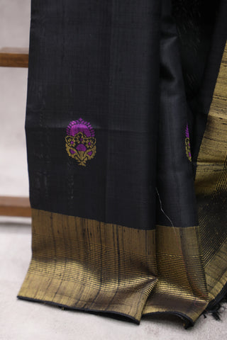 Black Raw Silk Saree - SRBRSS561