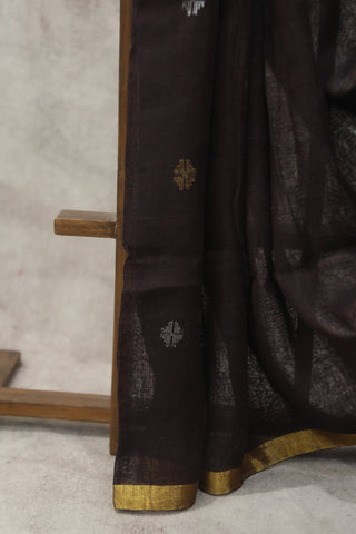 Coffee Brown Linen Jamdani Saree -SRCBLJS261