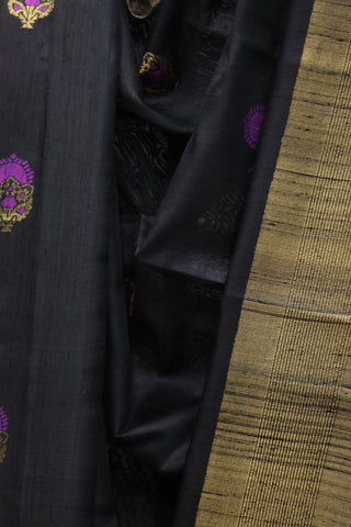 Black Raw Silk Saree - SRBRSS561