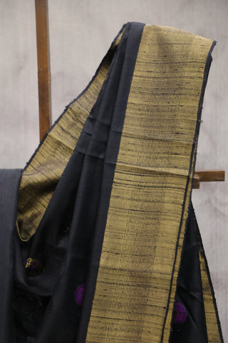 Black Raw Silk Saree - SRBRSS561