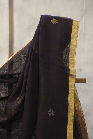 Coffee Brown Linen Jamdani Saree -SRCBLJS261